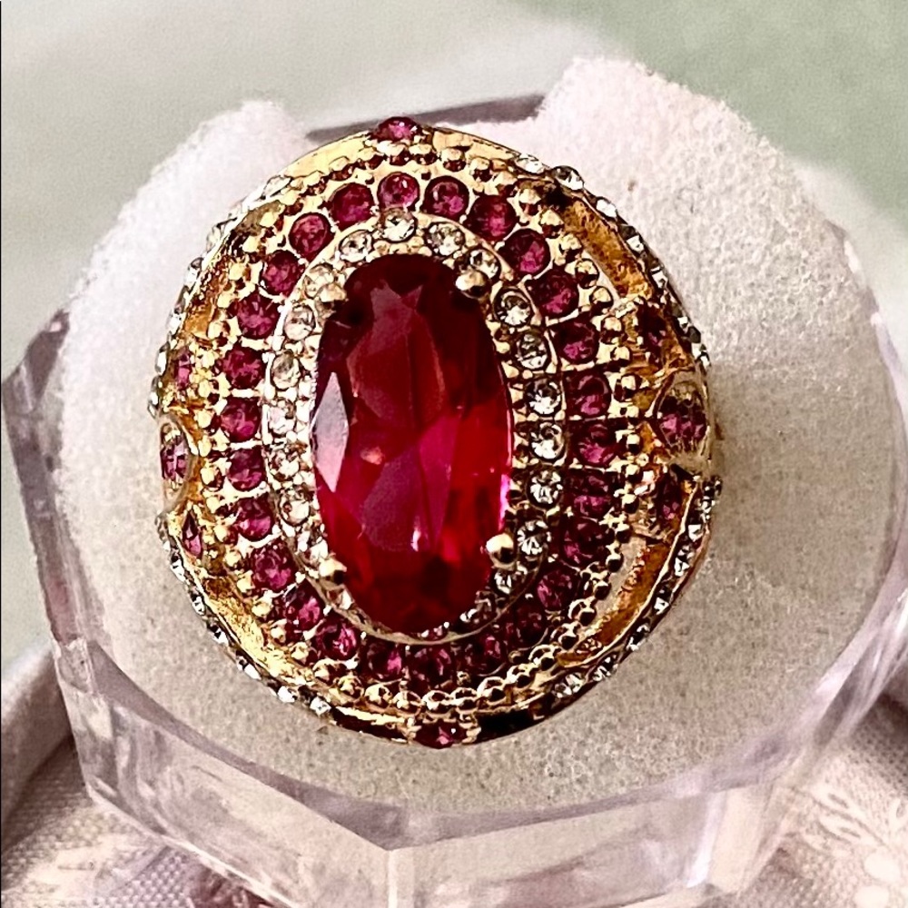 Red Sapphire in 18 CT gold plated over silver.